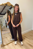 In Rhythm Cropped Jogger Set Brown
