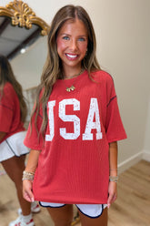 USA Ribbed Top Red