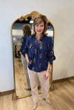 Umgee Floral Blouse Navy