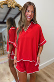 True American Trimmed Short Set Red