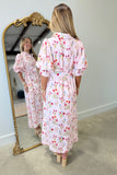 Flora Fable Puff Sleeve Midi Dress Pink