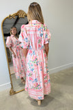 Botanic Stripes Floral Midi Dress Pink