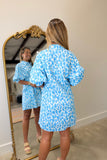 Kinley Tie Front Puff Sleeve Dress Blue Leopard