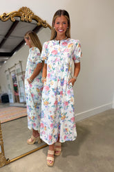 Petal Sonata Floral Midi Dress Cream