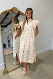 Blossom Drift Flutter Sleeve Midi Dress Yellow