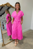 Stella Pleated Trim Midi Dress Hot Pink
