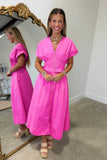Stella Pleated Trim Midi Dress Hot Pink