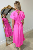 Stella Pleated Trim Midi Dress Hot Pink