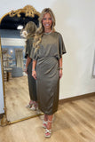 Satin Asymmetrical Midi Dress Mocha
