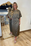 Satin Asymmetrical Midi Dress Mocha