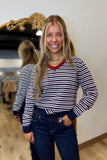 Striped Out V Neck Sweater Navy Red