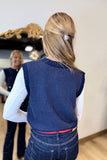Soft Form Pearl Jeweled Vest Navy