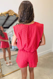 Bubble Hem Eyelet Short Set Red