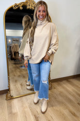 Margot Mock Neck Knit Top Tan