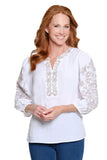 Crinkle Woven Top with Contrast Embroidery - White