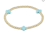 E Newton Signature Cross Pattern 3mm Bead Bracelet Mint