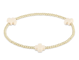 E Newton Signature Cross Gold Pattern 2mm Bead Bracelet Off White