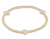 E Newton Signature Cross Gold Pattern 3mm Bead Bracelet Off White