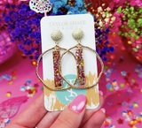 Taylor Shaye Pink Princess Confetti Stick Hoops