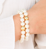 BuDhaGirl White Pearl Mala Beaded Stretch Bracelet