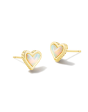 Kendra Scott Framed Ari Heart Gold Stud Earrings White Opalescent Resin