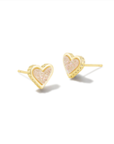 Kendra Scott Framed Ari Heart Gold Stud Earrings Iridescent Drusy