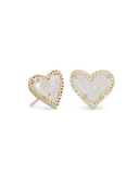 Kendra Scott Ari Heart Gold Stud Earrings Iridescent Drusy
