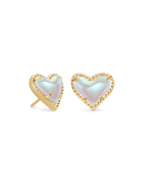 Kendra Scott Ari Heart Gold Stud Earrings Dichroic Glass