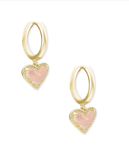 Kendra Scott Ari Heart Huggie Earrings Gold Rose Quartz