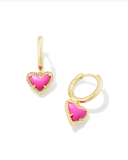 Kendra Scott Ari Heart Huggie Earrings Gold Neon Pink Magnesite