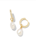 Kendra Scott Willa Gold Pearl Huggie Earrings in White Pearl