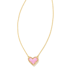 Kendra Scott Ari Heart Gold Pendant Necklace Bubblegum Pink Kyocera Opal