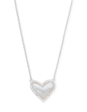Kendra Scott Ari Heart Pendant Necklace Rhodium Ivory Mother of Pearl
