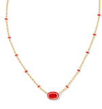 Kendra Scott Mini Elisa Gold Enamel Frame Short Pendant Necklace Red Illusion