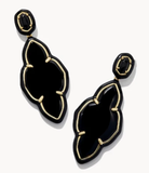 Kendra Scott Abbie Gold Enamel Frame Statement Earrings Black Agate