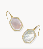 Kendra Scott Daphne Gold Pave Frame Drop Earrings in Iridescent Ivory