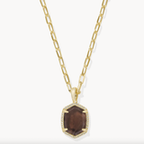Kendra Scott Daphne Gold Pave Frame Short Pendant Necklace Smoky Quartz