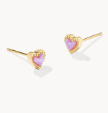 Kendra Scott Mini Ari Heart Gold Stud Earrings Bubblegum Pink