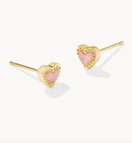 Kendra Scott Mini Ari Heart Gold Stud Earrings Rose Quartz