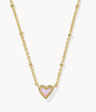 Kendra Scott Mini Ari Heart Gold Satellite Short Pendant Necklace Bubblegum Pink Kyocera Opal