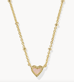 Mini Ari Heart Gold Satellite Short Pendant Necklace Rose Quartz