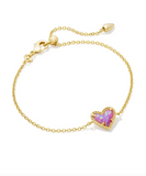 Kendra Scott Ari Heart Gold Delicate Chain Bracelet Bubblegum Pink