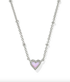 Kendra Scott Mini Ari Heart Silver Satellite Short Pendant Necklace Bubblegum Pink Opal
