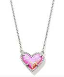 Kendra Scott Ari Heart Silver Short Pendant Necklace Bubblegum Pink