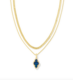 Kendra Scott Abbie Gold Pave Frame Multi Strand Necklace Navy Abalone