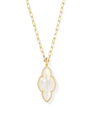 Kendra Scott Abbie Gold Pave Frame Large Long Pendant Necklace Ivory Mother of Pearl