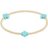 E Newton Signature Cross Gold Pattern 2mm Bead Bracelet Turquoise
