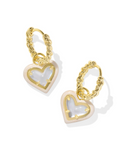 Kendra Scott Ari Heart Gold Enamel Frame Huggie Earrings Ivory Mother of Pearl