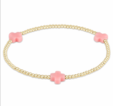 E Newton Signature Cross Small Gold Pattern 2mm Bead Bracelet Pink