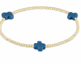 E Newton Signature Cross Small Gold Pattern 2mm Bead Bracelet Cobalt